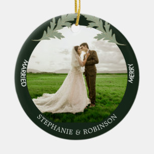 Merry Verheiratet Watercolor Foto Green Keramik Ornament