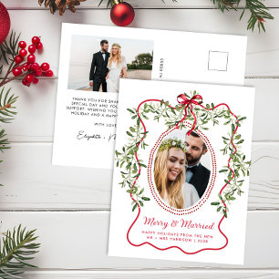 Merry Verheiratet Wavy Frame Newlyweds Weihnachts- Feiertagspostkarte