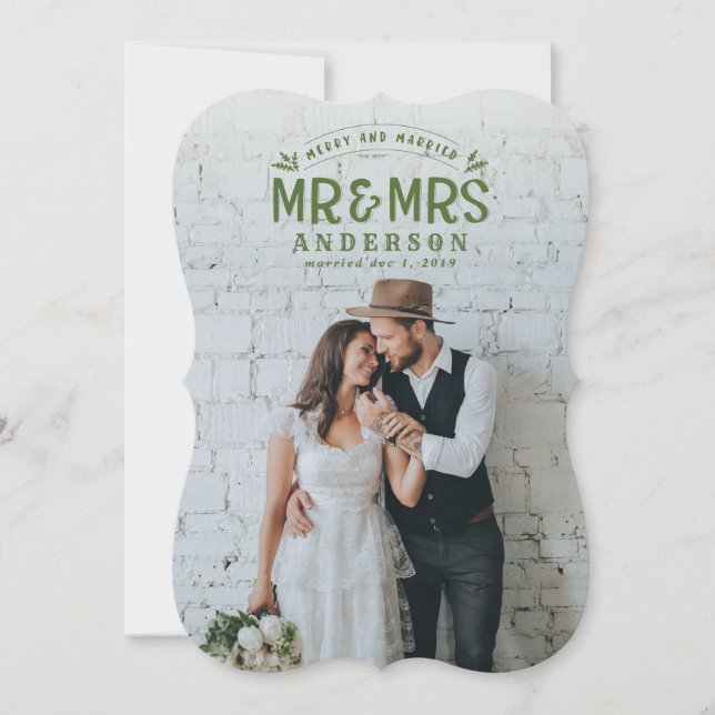 Merry & verheiratet Weihnachten Hochzeitskarte (Vorderseite)