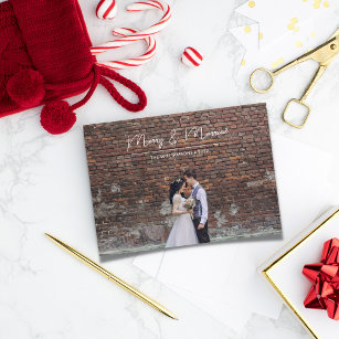 Merry Verheiratet White Script Overlay Wedding Fot Feiertagskarte