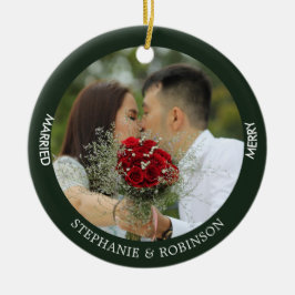 Merry Verheiratete Custom Foto Forest Green Keramik Ornament