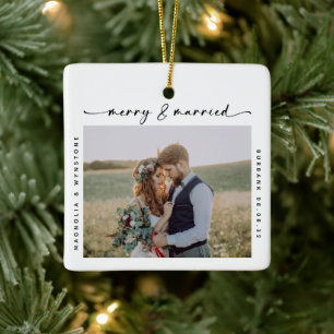 Merry & Verheiratetes Foto Newlyweds Keepake Keramikornament