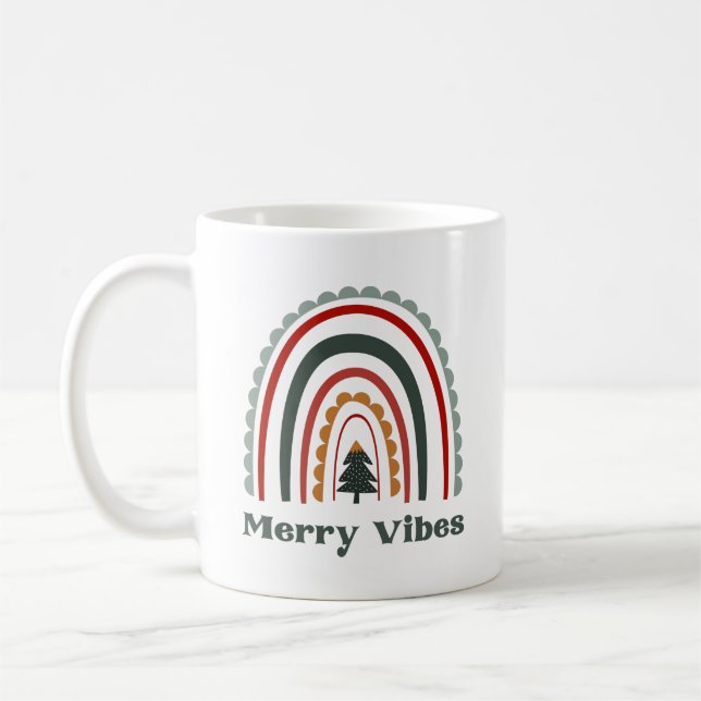 Merry Vibes Boho Rainbow Retro Christmas Kaffeetasse (Links)