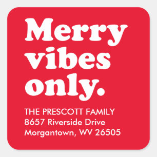 Merry vibes nur Retro-rote Rücksendeadresse Quadratischer Aufkleber