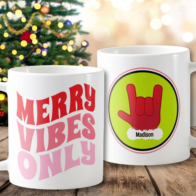 Merry Vibes nur Rosa Grünen Name Cool Weihnachten Kaffeetasse (Merry Vibes Only Pink Green Name Cool Christmas Coffee Mug)