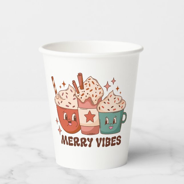 Merry Vibes Retro Holiday Kaffee Latte Papier Tass Pappbecher (Vorderseite)