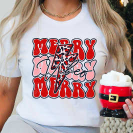 Merry Vibes Retro Leopard Weihnachten T-Shirt