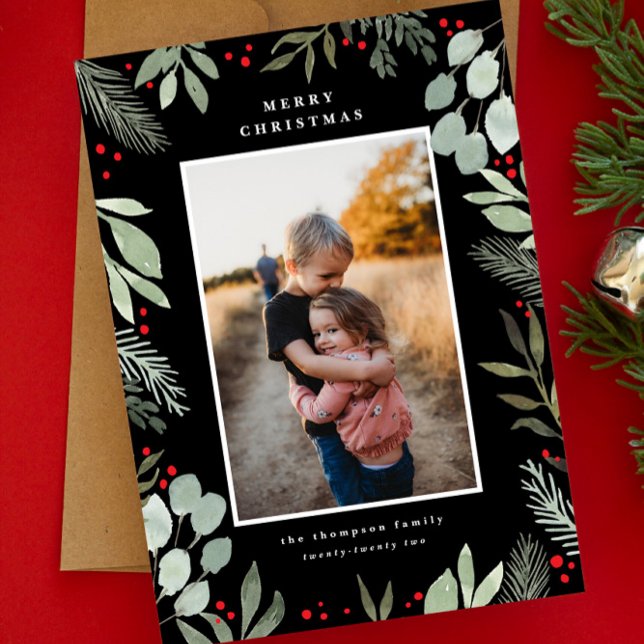 Merry Watercolor 1 Foto Weihnachtskarte Einladung (Von Creator hochgeladen)