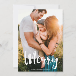 Merry White Script Overlay Foto Collage Familie Feiertagskarte