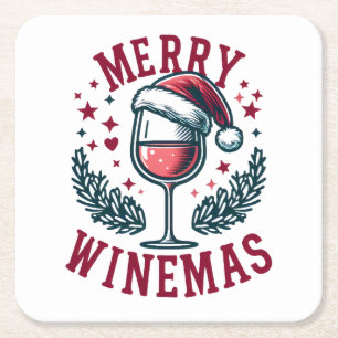 Merry Wine-mas lustige Weihnachtsweintrinker Desig Rechteckiger Pappuntersetzer