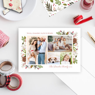 Merry Winter Floral 4 Picture Family Foto Collage Feiertagskarte