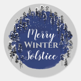 Merry Winter Solstice Blue & Gray Weihnachten Holi Runder Aufkleber