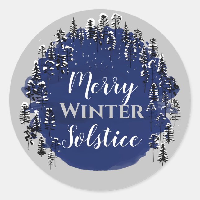 Merry Winter Solstice Blue & Gray Weihnachten Holi Runder Aufkleber (Vorderseite)