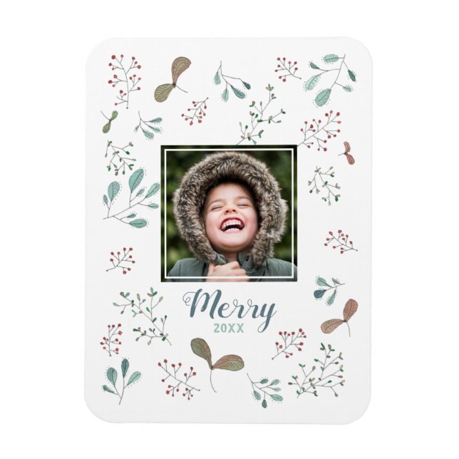 Merry Winter Woodland Weihnachtsfest Foto Magnet (Vertikal)