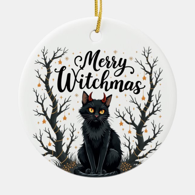 Merry Witchmas Black Cat Ornament (Vorne)