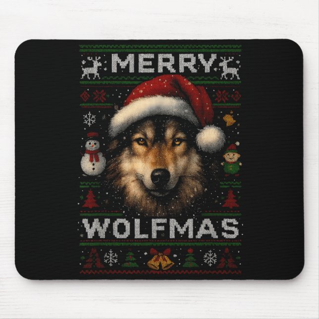 Merry Wolfmas Merry Christmas Wolf Ugly Sweater Fu Mousepad (Vorne)