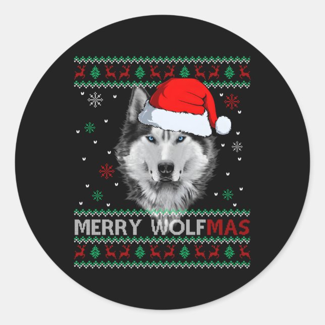 Merry Wolfmas Merry Wolf Ugly Runder Aufkleber (Vorderseite)