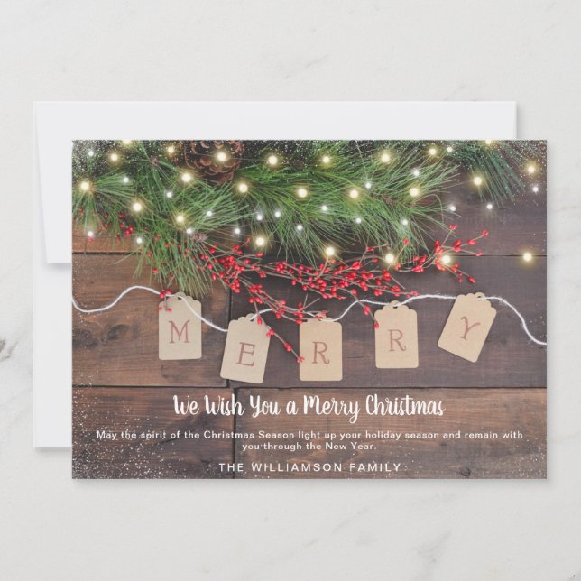 Merry Wood Pine and Berries Christmas Card (Vorderseite)