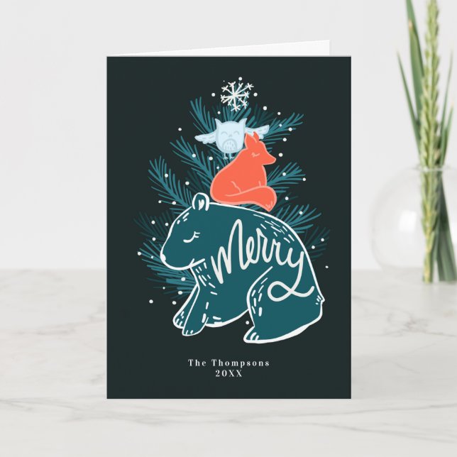 Merry Woodland Animals Weihnachtskarte Karte (Vorderseite)