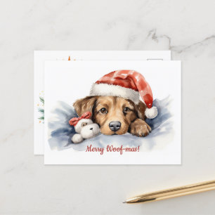 Merry Woof-mas Chien Santa Hat Carte postale Noël