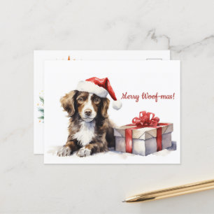 Merry Woof-mas Chien Santa Hat Carte postale Noël