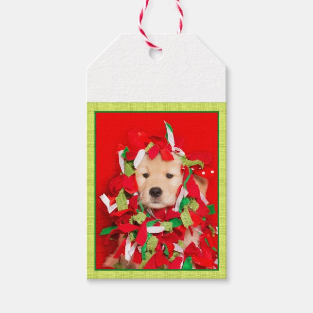 Merry Woofin's Christmas Golden Retriever Puppy Geschenkanhänger (Vorderseite)