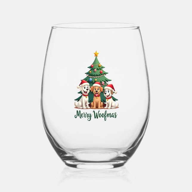 Merry Woofmas (2) Weinglas Ohne Stiel (Vorderseite)