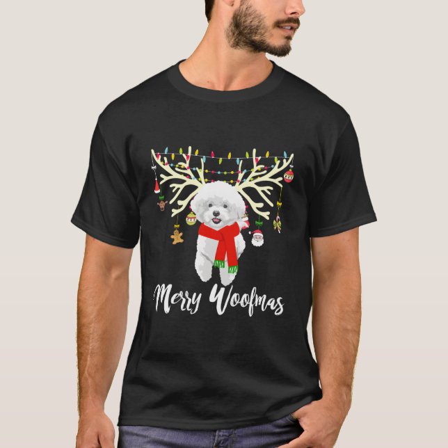 Merry Woofmas Bichon Frise Rentier Christmas Dog T-Shirt (Vorderseite)