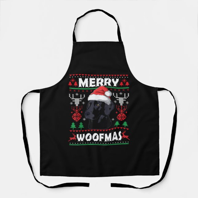 Merry Woofmas Black Lab Weihnachts-Hund Lover Xmas Schürze (Vorderseite)