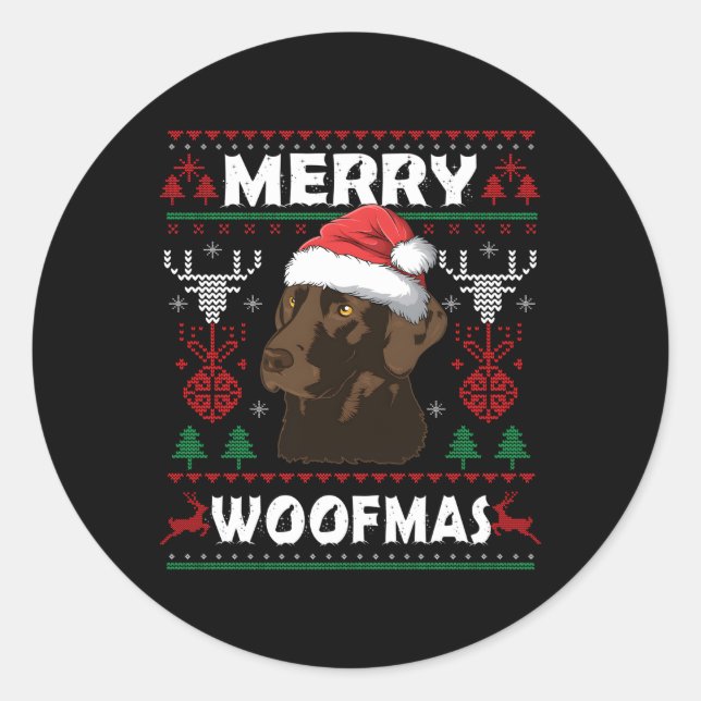 Merry Woofmas Chocolate Labrador Labrador Runder Aufkleber (Vorderseite)
