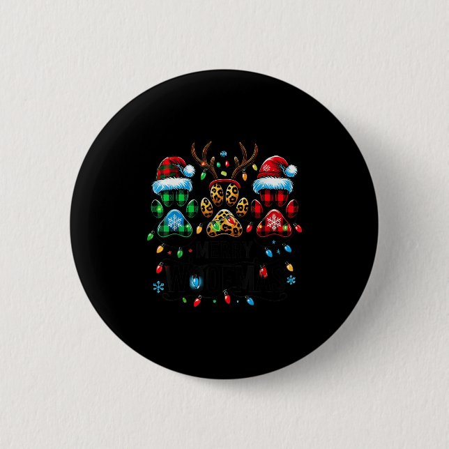 Merry Woofmas Christmas Dog Paws Lights Buffalo Pl Button (Vorderseite)
