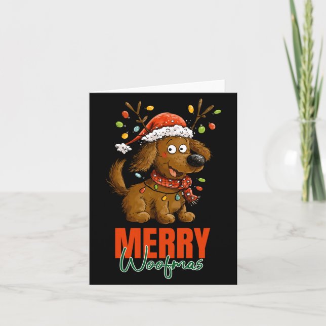 Merry Woofmas Dog Cute Christmas Lights Puppy Long Karte (Vorderseite)
