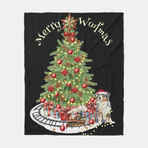 Merry Woofmas Dog Design - Australian Shepherd Fleecedecke