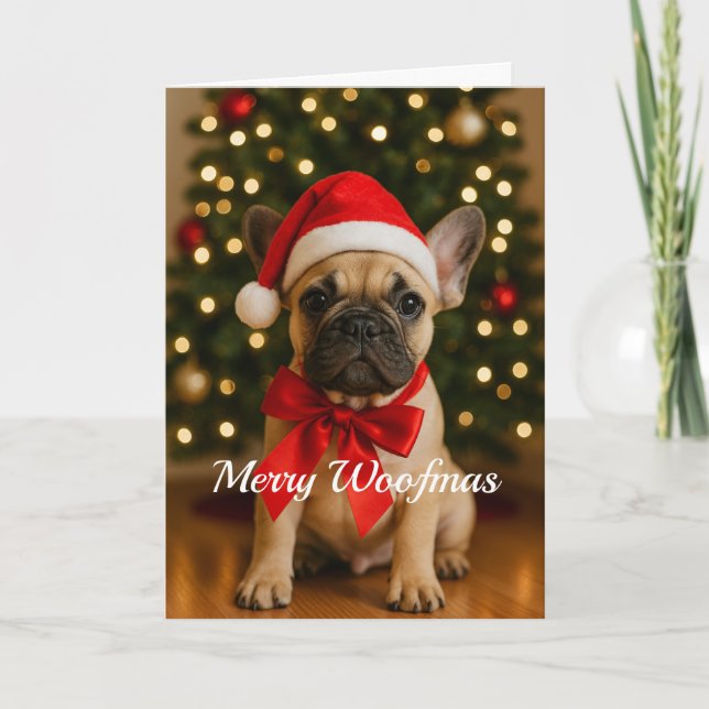 Merry Woofmas French Bulldog Christmas Card Karte (Vorderseite)