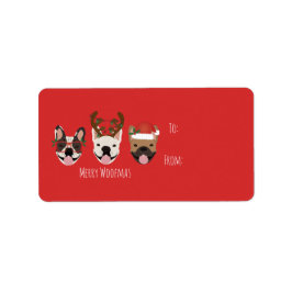 Merry Woofmas French Bulldogs Christmas Heads Adressaufkleber