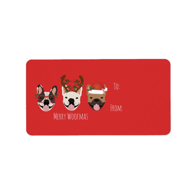 Merry Woofmas French Bulldogs Christmas Heads Adressaufkleber (Vorne)