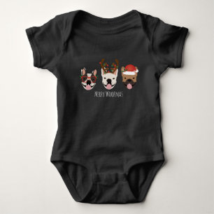 Merry Woofmas French Bulldogs Christmas Heads Baby Strampler