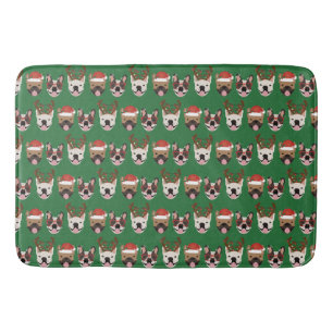 Merry Woofmas French Bulldogs Christmas Heads Badematte