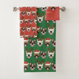 Merry Woofmas French Bulldogs Christmas Heads Badhandtuch Set