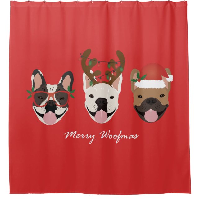 Merry Woofmas French Bulldogs Christmas Heads Duschvorhang (Vorderseite)