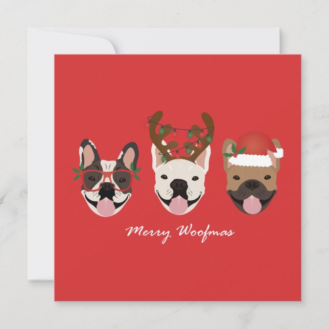 Merry Woofmas French Bulldogs Christmas Heads Karte (Vorderseite)
