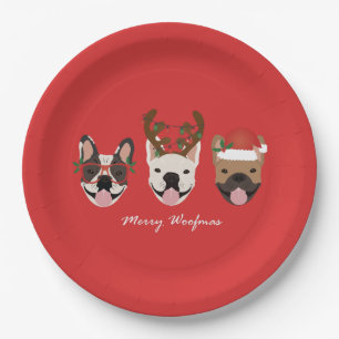 Merry Woofmas French Bulldogs Christmas Heads Pappteller