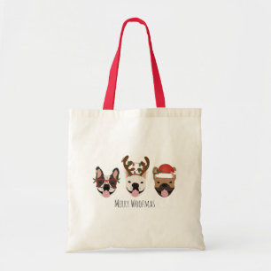 Merry Woofmas French Bulldogs Christmas Heads Tragetasche