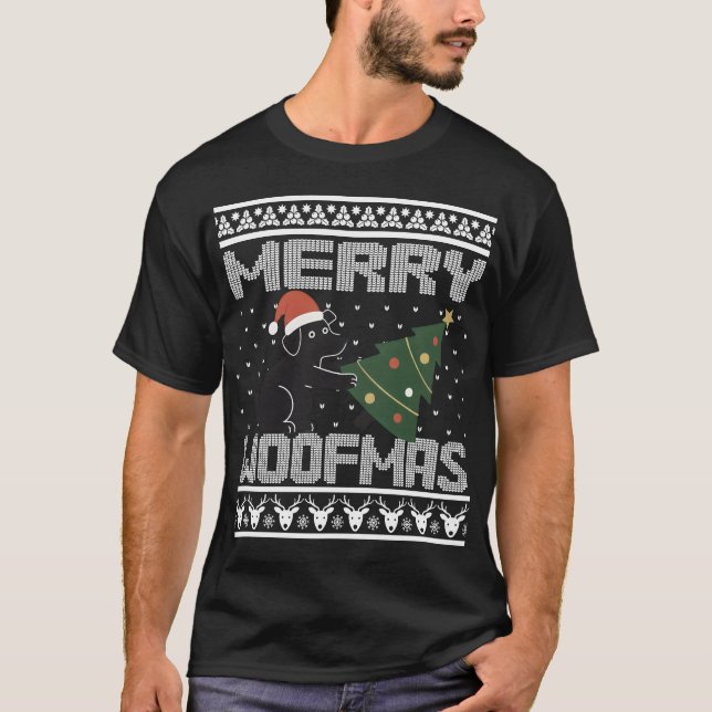 Merry Woofmas Funny Dog Christmas Design T-Shirt (Vorderseite)
