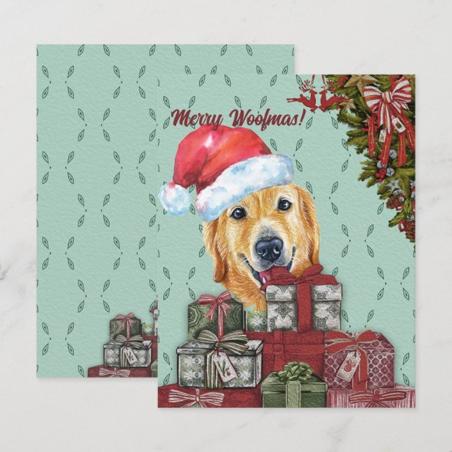 Merry Woofmas Golden Retriever Weihnachtsmannmütze Mitteilungskarte (Vorne/Hinten)