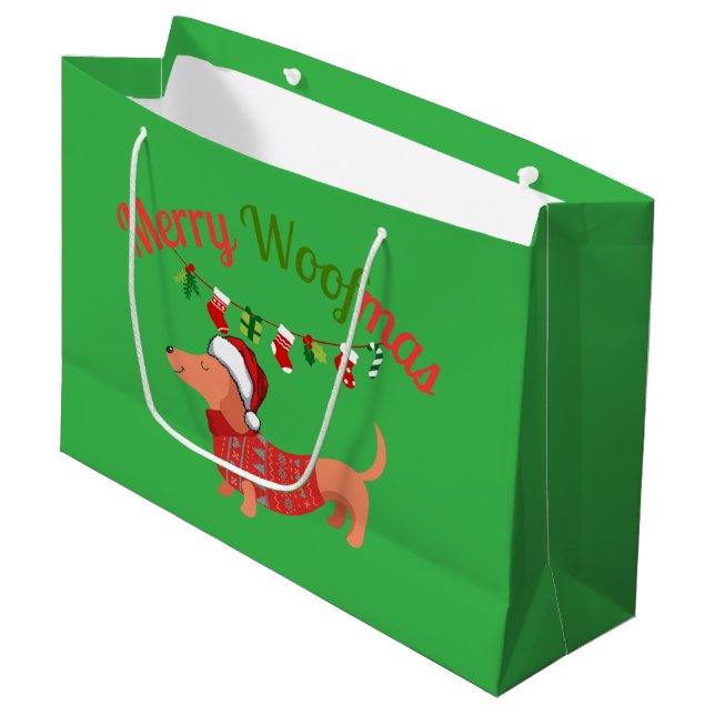 Merry WOOFmas Große Geschenktüte (Vorderseite Schrägansicht)