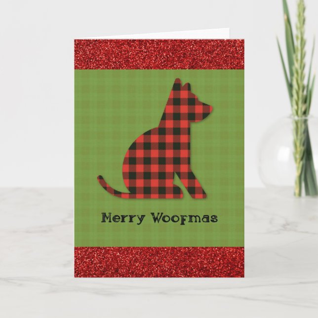 Merry Woofmas Karierter Hund Weihnachten (Vorderseite)