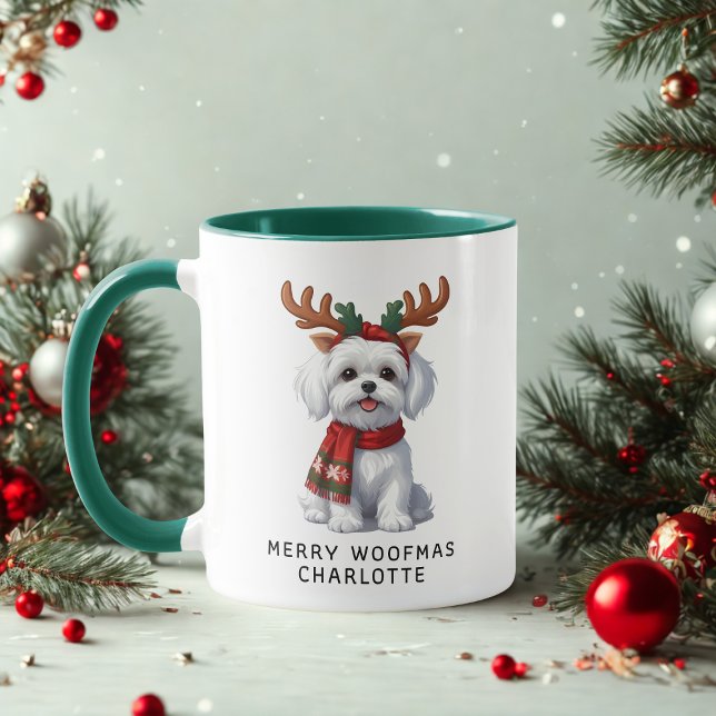 Merry Woofmas Maltese Dog Weihnachtskaffee Tasse (Von Creator hochgeladen)