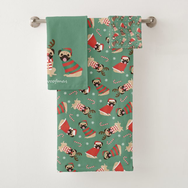 Merry Woofmas Mops Hunde Badhandtuch Set (Insitu)
