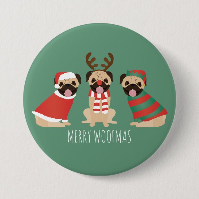 Merry Woofmas Mops Hunde Button (Vorderseite)